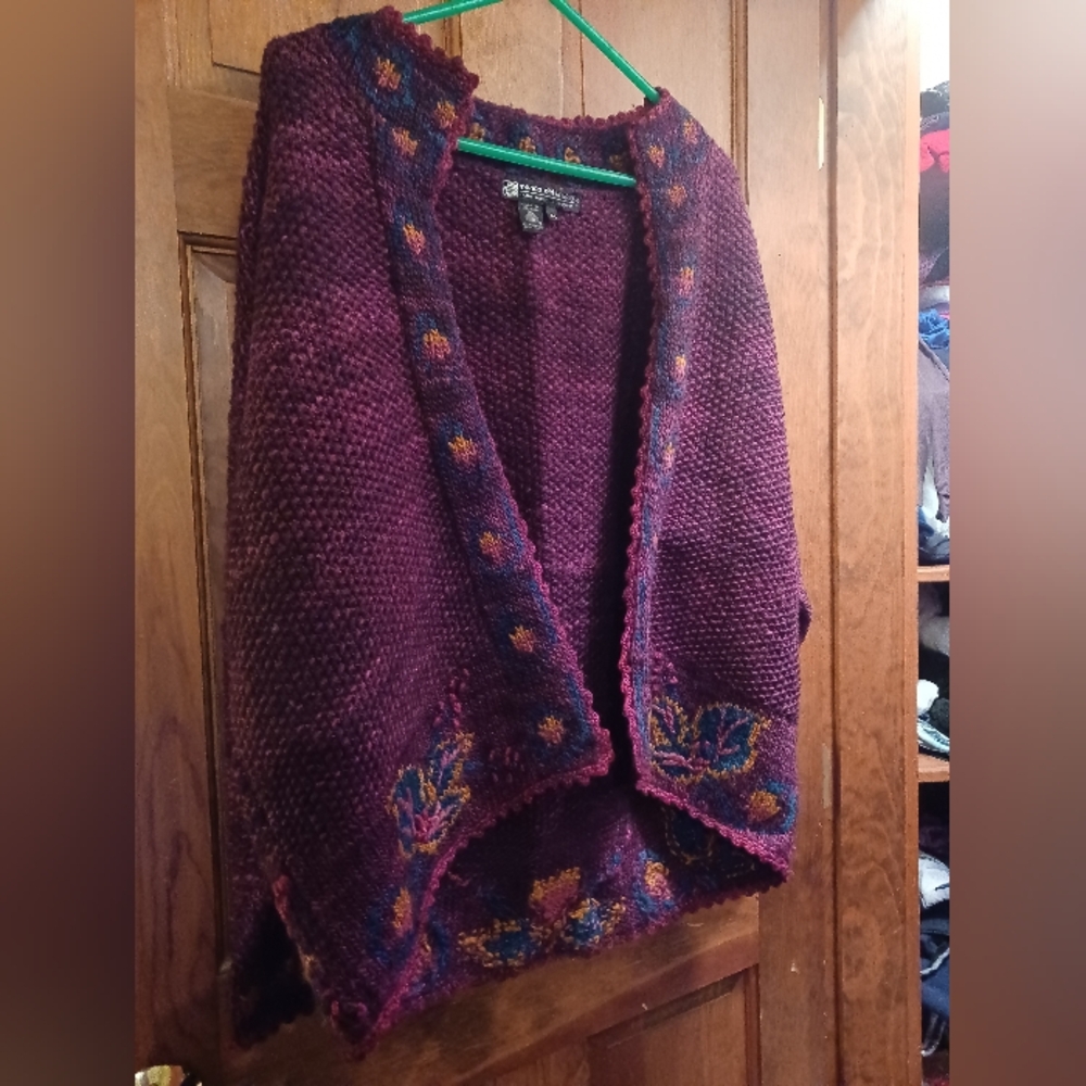 Manos Del Uruguay M medium virgin Wool Purple Knit Sweater Cardigan3